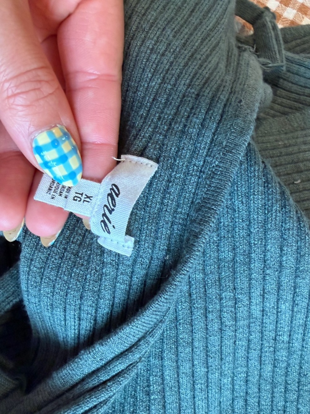 aerie Ribbed Sweater V-Neck Tank Top in Teal Green - Picture 3 of 3